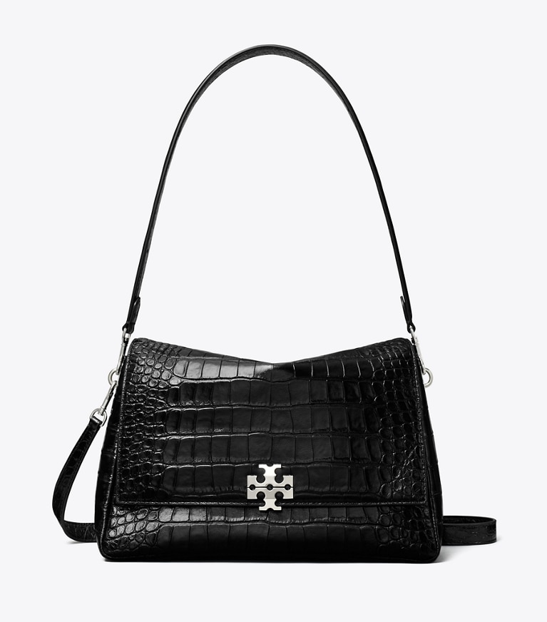 Tory Burch designer borse a tracolla Borsa a tracolla Charlie con rilievo a coccodrillo in Black front