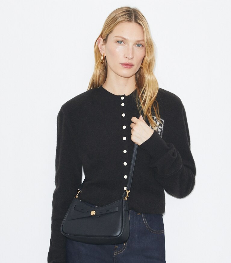 Tory Burch designer borse a spalla Borsa a tracolla con zip Romy in Black angle