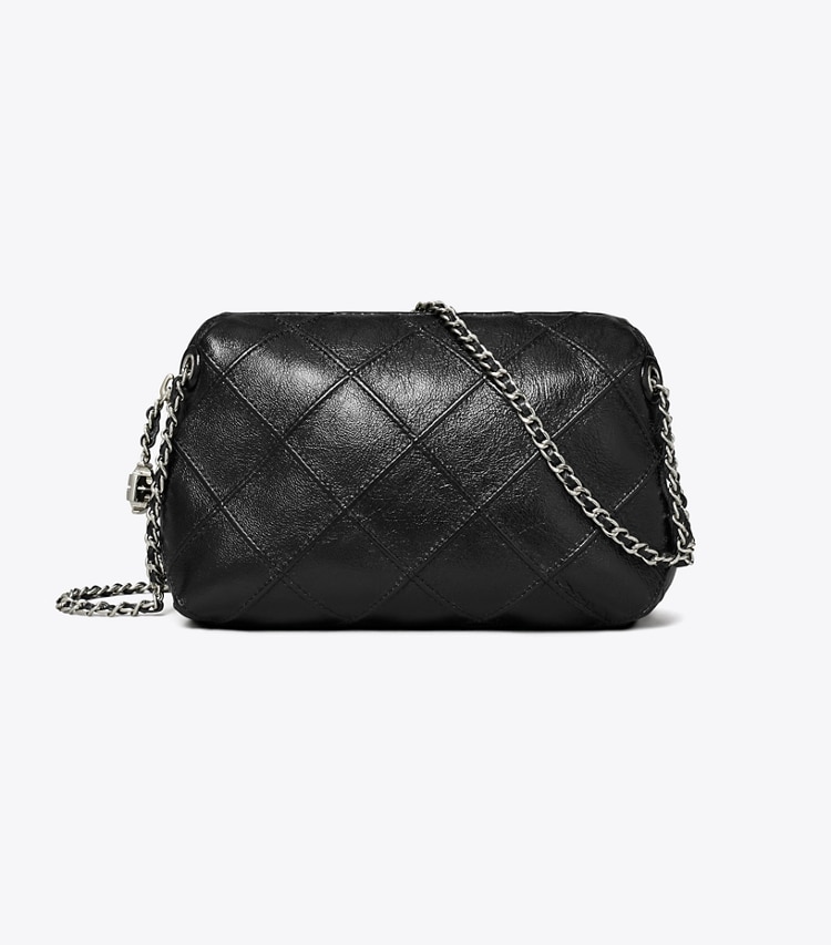 Tory Burch designer borse a spalla Borsa a tracolla Fleming Soft effetto invecchiato in Black front