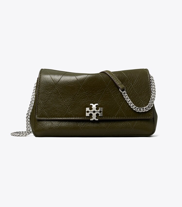 Tory Burch designer borse a spalla Borsa a tracolla matelassé Charlie con catena in Dark Olive front