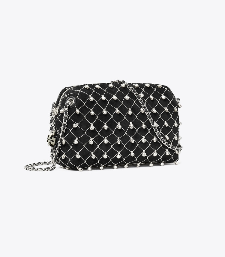 Tory Burch designer borse a spalla Borsa a tracolla morbida Fleming con campanelli in Black angle