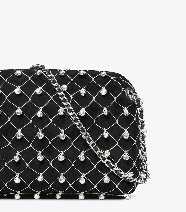 Tory Burch designer borse a spalla Borsa a tracolla morbida Fleming con campanelli in Black angle