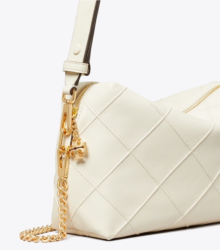 Tory Burch designer borse a spalla Borsa a tracolla morbida grande Fleming in Light Cream dettaglio