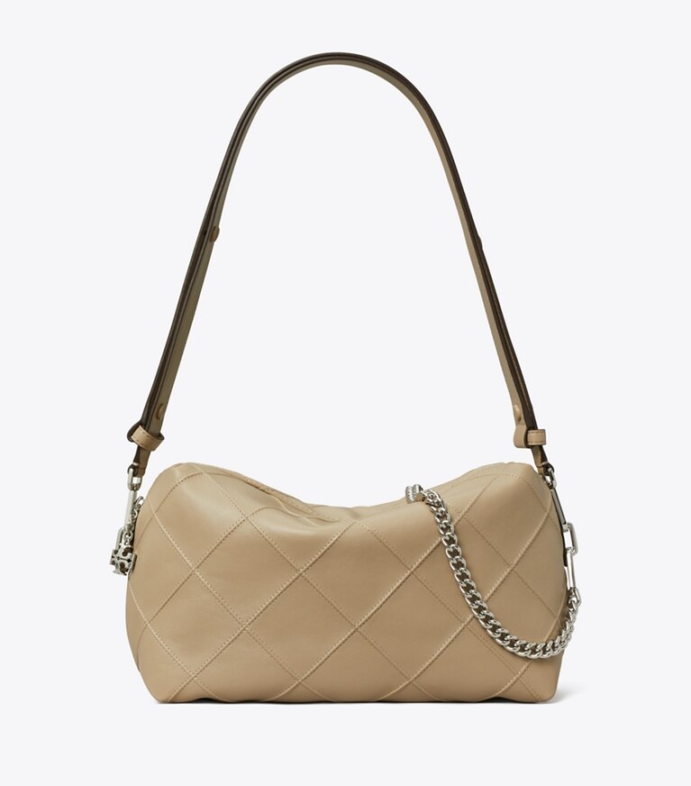 Tory Burch designer borse a spalla Borsa a tracolla morbida grande Fleming in Soft Cement front