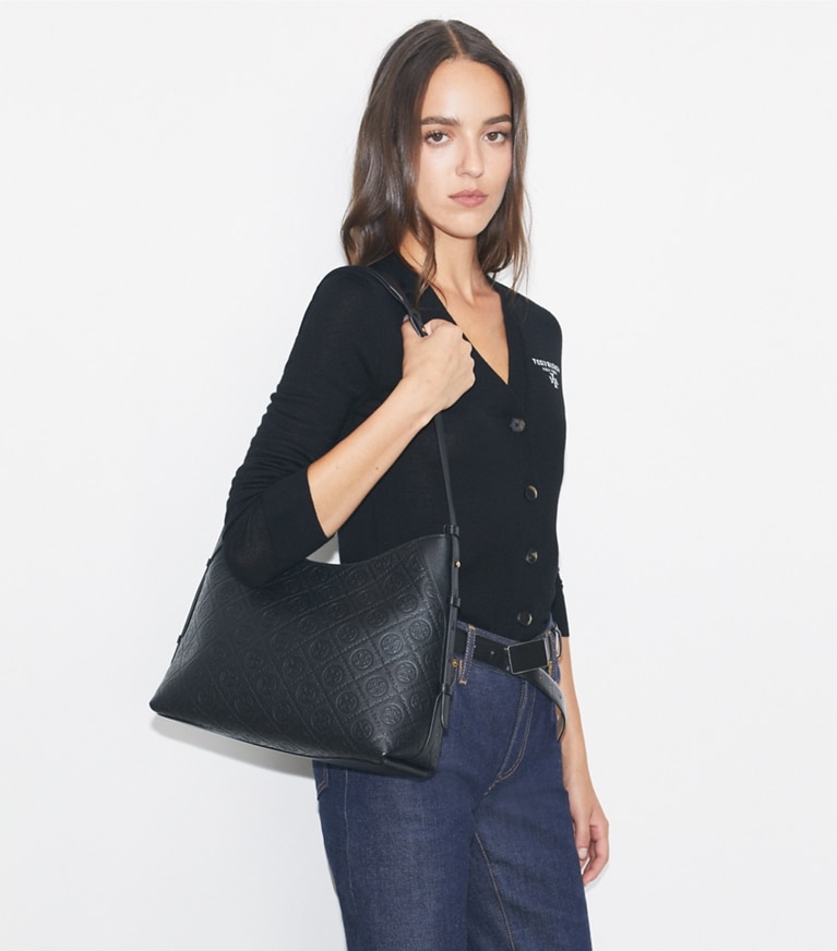 Tory Burch designer borse a tracolla Borsa a tracolla T Monogram martellata in Black angle