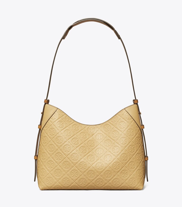 Tory Burch designer borse a tracolla Borsa a tracolla T Monogram martellata in Biscotti angle