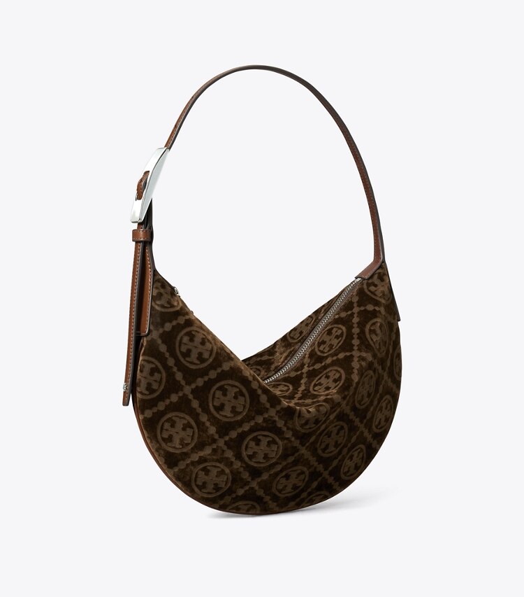 Tory Burch designer borse a tracolla Borsa Balloon piccola floccata T Monogram in Sun Beige angle
