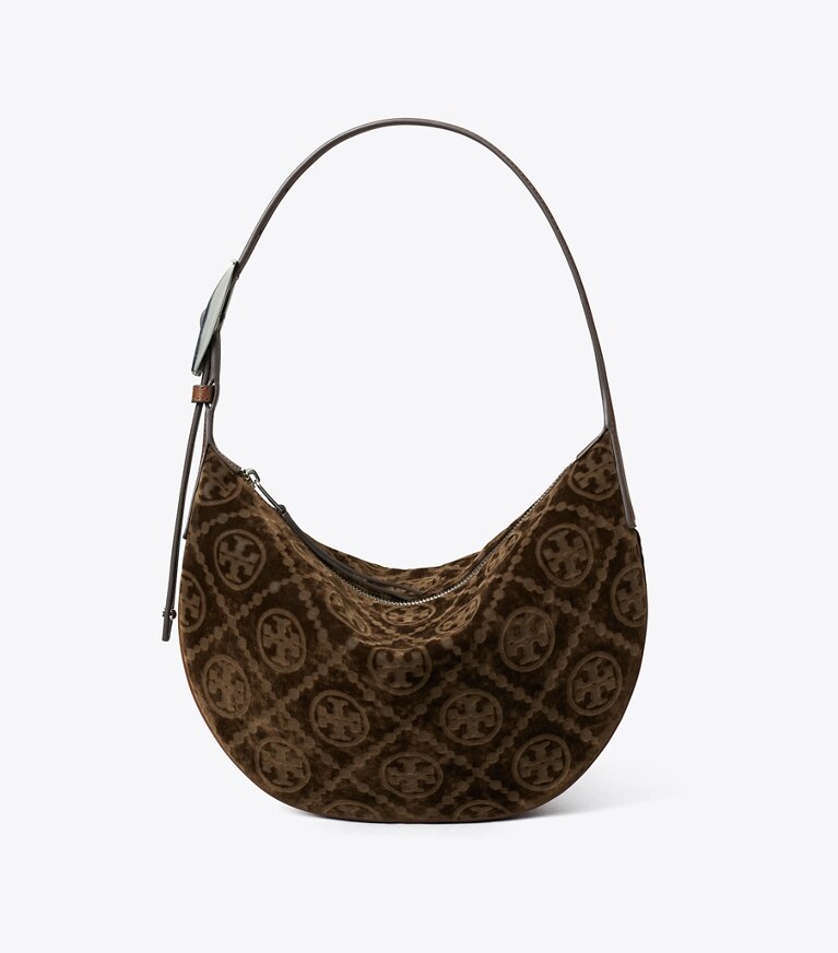 Tory Burch designer borse a tracolla Borsa Balloon piccola floccata T Monogram in Sun Beige angle