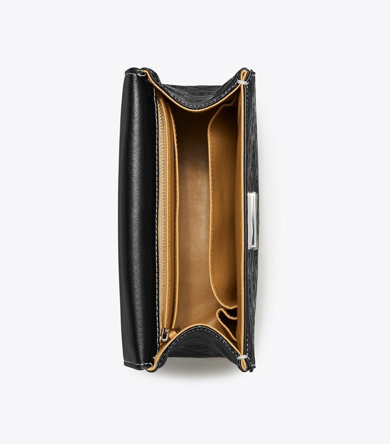 Tory Burch designer bauletto Borsa Deville piccola con T Monogram in rilievo in Black angle