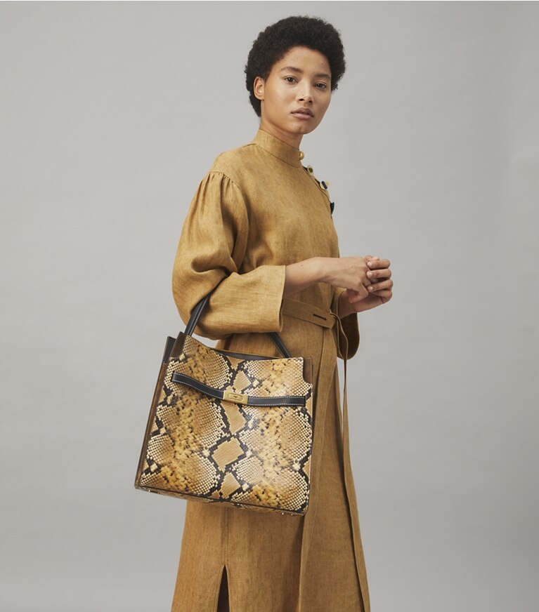 Tory Burch designer bauletto Borsa Double Lee Radziwill in Sand Drift angle