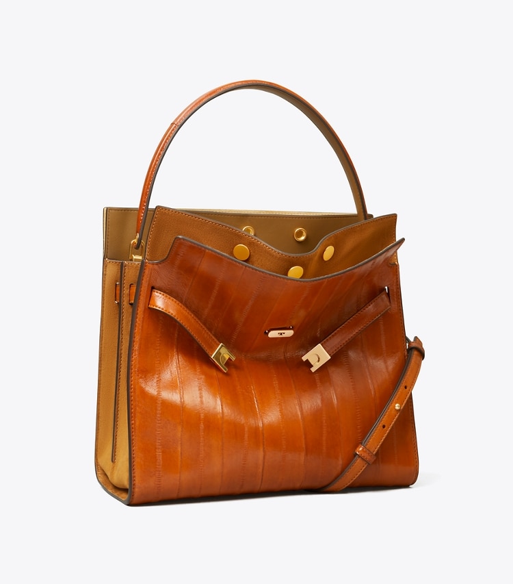 Tory Burch designer bauletto Borsa Double Lee Radziwill in Warm Rust angle