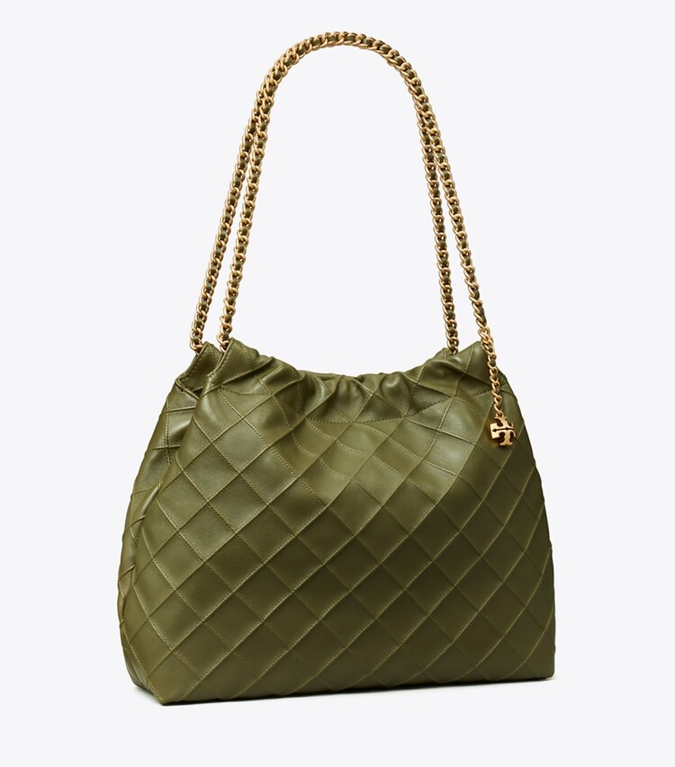 Tory Burch designer borse hobo Borsa Fleming con coulisse in Dark Olive angle