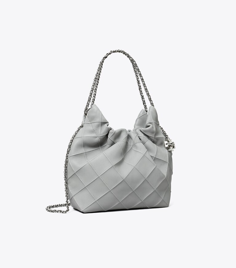 Tory Burch designer borse a spalla Borsa Fleming mini con coulisse in Gray angle