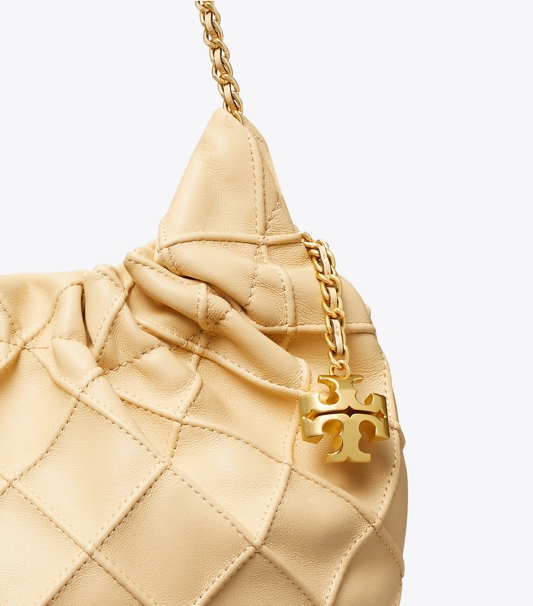 Tory Burch designer borse a spalla Borsa Fleming mini con coulisse in Vanilla Soft Serve angle