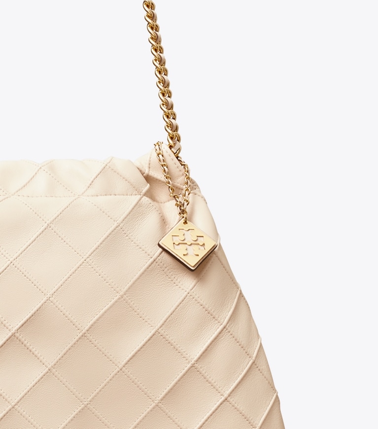 Tory Burch designer borse hobo Borsa Fleming morbida con coulisse in New Cream angle