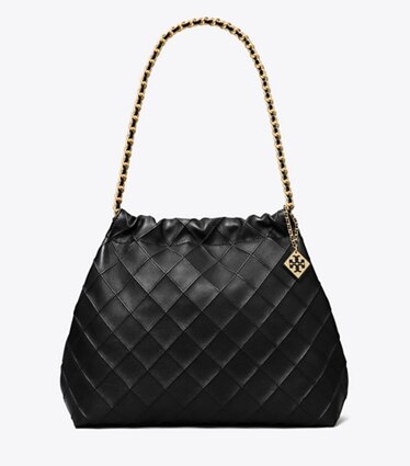Tory Burch designer borse hobo Borsa Fleming morbida con coulisse in Black front