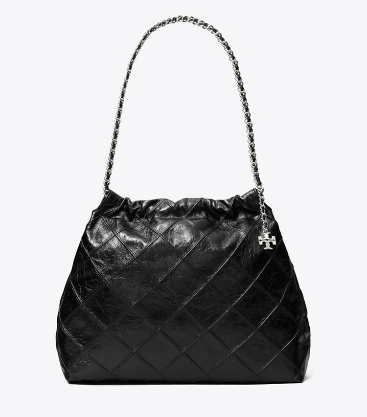 Tory Burch designer borse hobo Borsa hobo Fleming effetto invecchiato in Black front