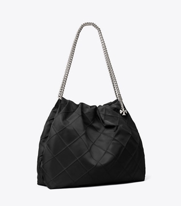 Tory Burch designer borse hobo Borsa hobo Fleming in nylon in Black angle