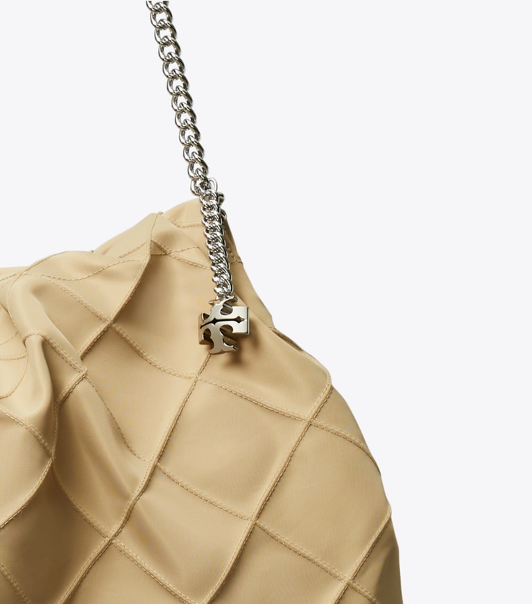 Tory Burch designer borse hobo Borsa hobo Fleming in nylon in Praline dettaglio