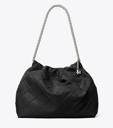 Tory Burch designer borse hobo Borsa hobo Fleming in nylon in Black front