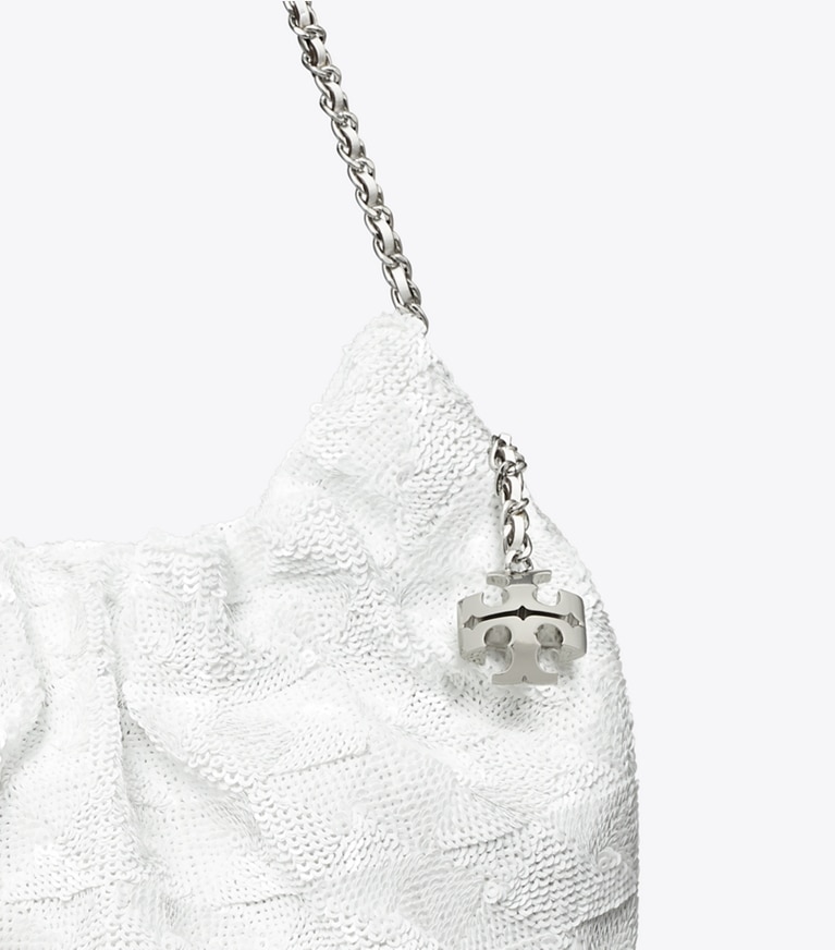 Tory Burch designer borse a spalla Borsa hobo Fleming mini con paillette in White angle