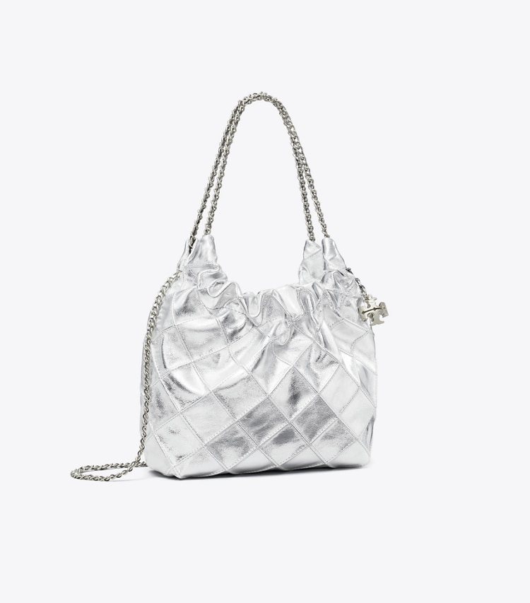 Tory Burch designer borse a spalla Borsa hobo metallizzata Mini Fleming in Silver angle