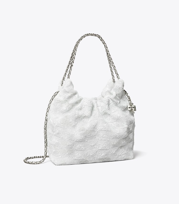 Tory Burch designer borse a spalla Borsa Mini Hobo Fleming con paillette in White angle