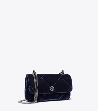 Tory Burch designer borse a spalla Borsa Mini Kira con pattina e trapuntatura a diamante in velluto e pavé in PERFECT NAVY angle