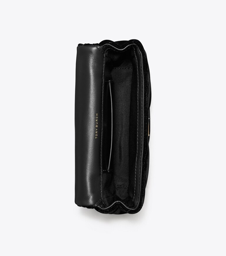 Tory Burch designer borse a spalla Borsa Mini Kira con pattina e trapuntatura a diamante in velluto e pavé in Black superiore