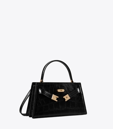 Tory Burch designer borse a spalla Borsa Mini Lee Radziwill in pelle goffrata con manico superiore in Black angle