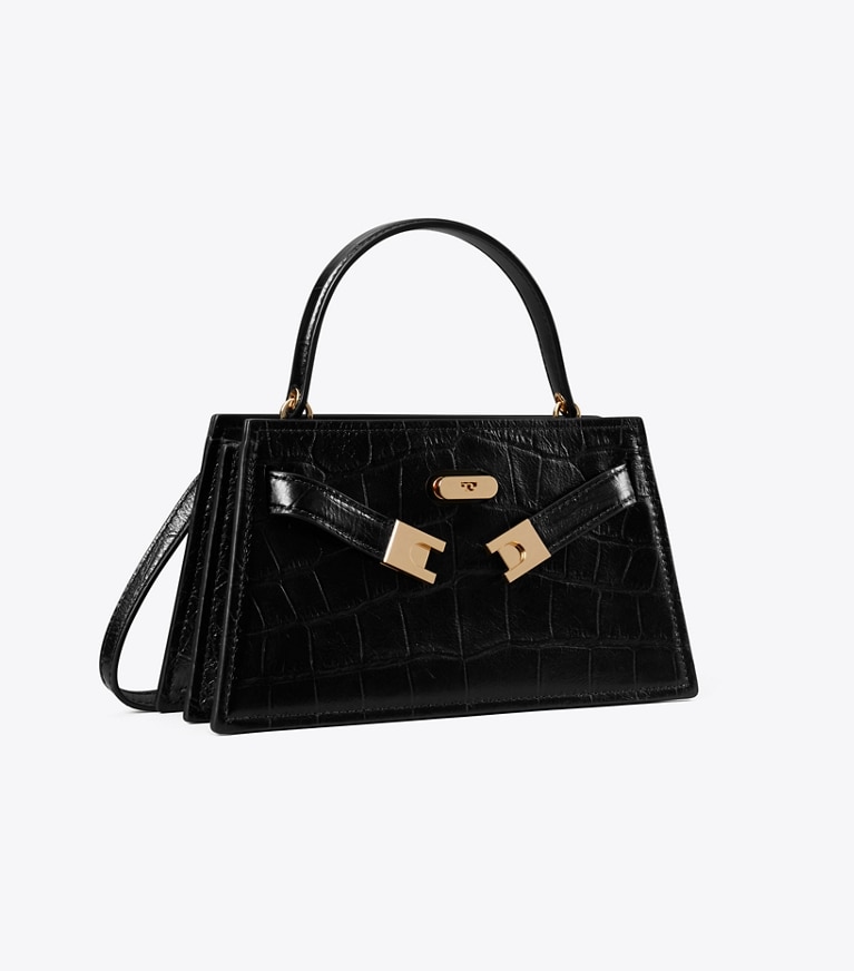 Tory Burch designer mini bags Borsa Mini Lee Radziwill in pelle goffrata con manico superiore in Black angle