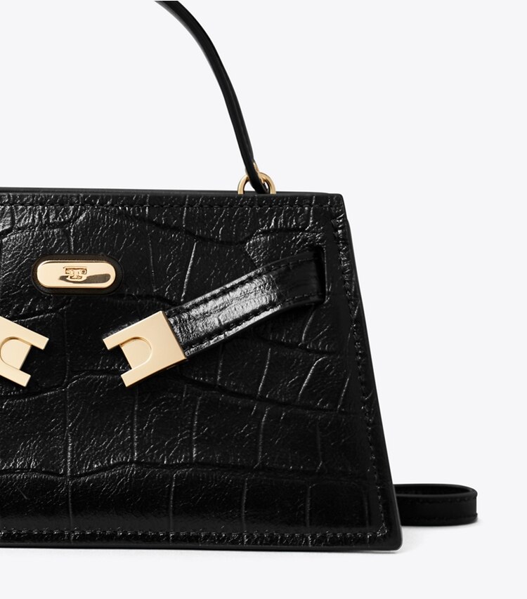 Tory Burch designer mini bags Borsa Mini Lee Radziwill in pelle goffrata con manico superiore in Black dettaglio