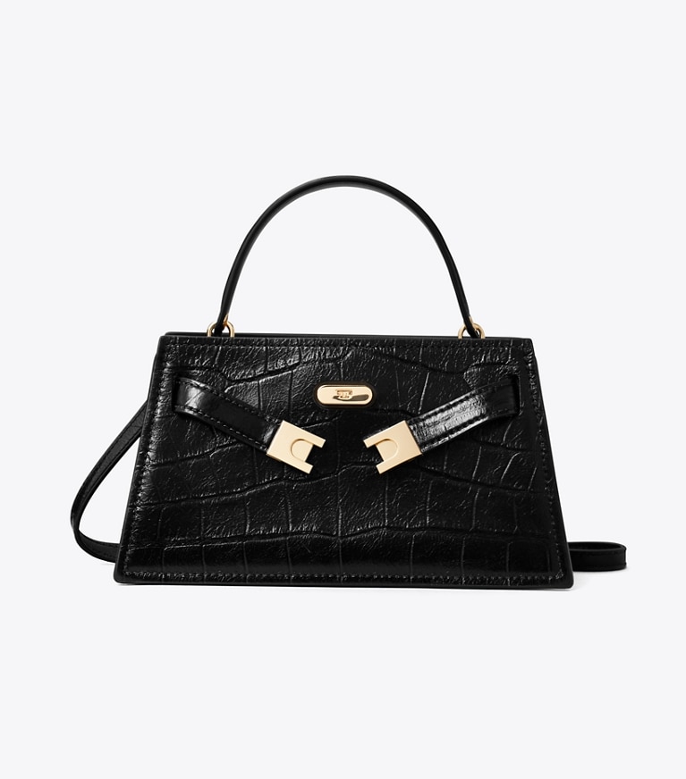 Tory Burch designer mini bags Borsa Mini Lee Radziwill in pelle goffrata con manico superiore in Black front