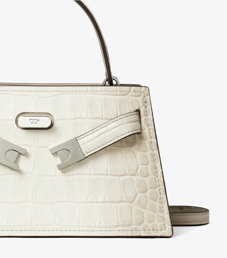 Tory Burch designer mini bags Borsa Mini Lee Radziwill in pelle goffrata degradé con manico superiore in Ivory Degrade dettaglio