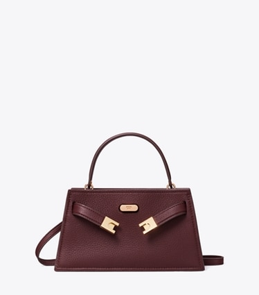Tory Burch designer mini bags Borsa Mini Lee Radziwill in pelle martellata con manico superiore in Dark Carmine front