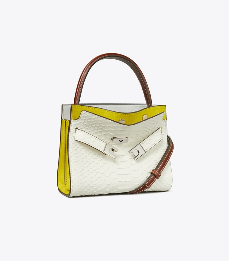 Tory Burch designer borse a spalla Borsa Petite Double Bag Lee Radziwill con rilievo a serpente in Blanc angle