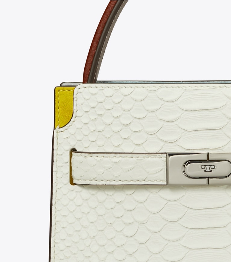 Tory Burch designer borse a spalla Borsa Petite Double Bag Lee Radziwill con rilievo a serpente in Blanc angle