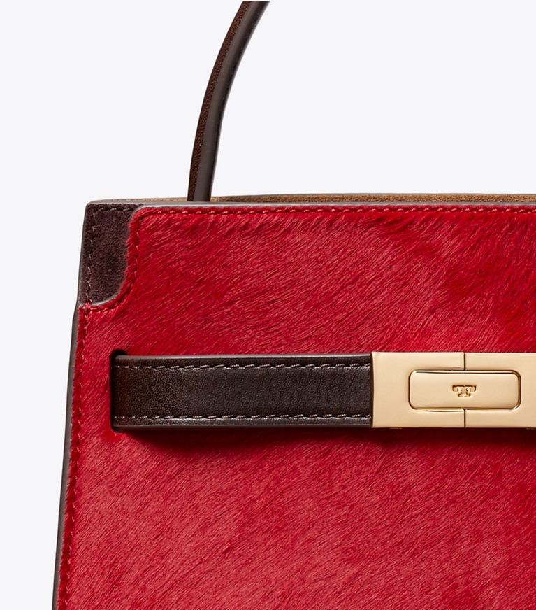 Tory Burch designer borse a spalla Borsa Petite Double Bag Lee Radziwill in pelle di vitello in Toucan Red dettaglio