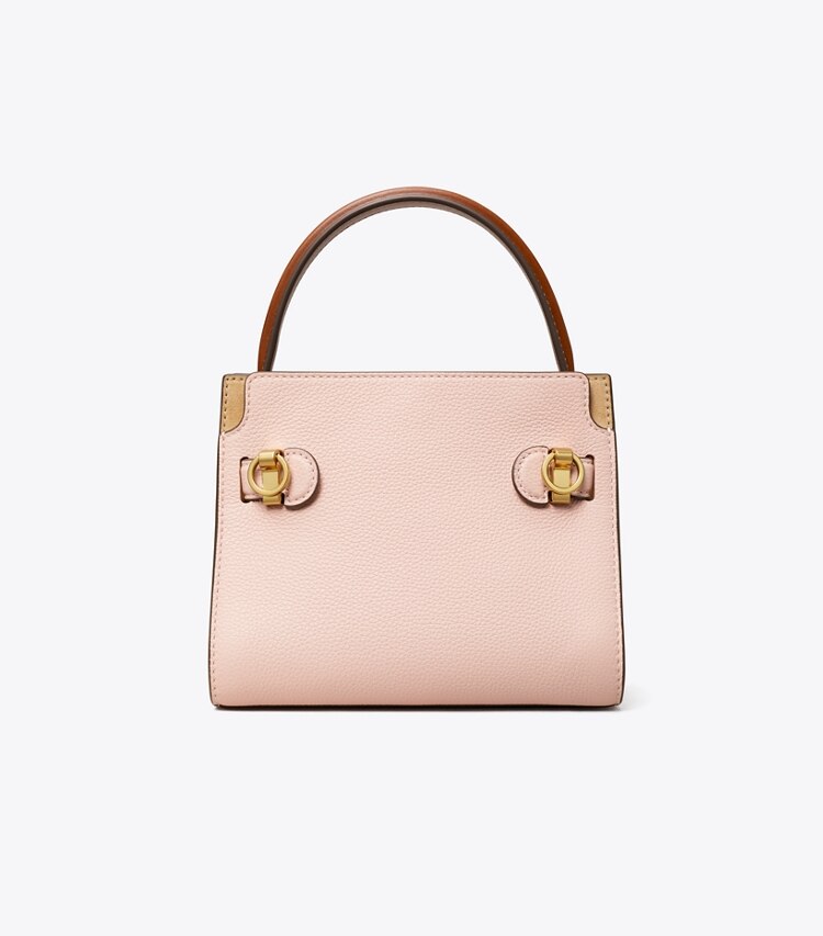 Tory Burch designer borse a spalla Borsa Petite Double Lee Radziwill in pelle martellata in Pink Sand indietro