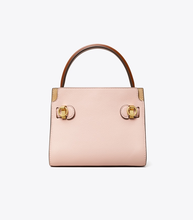 Tory Burch designer borse a spalla Borsa Petite Double Lee Radziwill in pelle martellata in Pink Sand angle