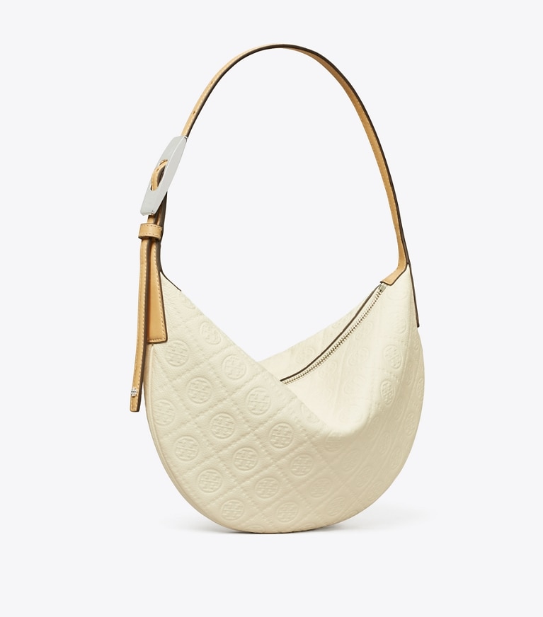Tory Burch designer borse a tracolla Borsa piccola Balloon T Monogram martellata in Warm White angle