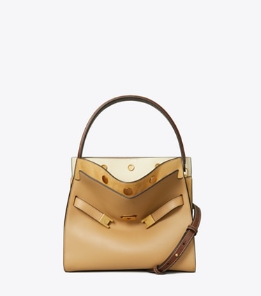 Tory Burch designer bauletto Borsa piccola Double Lee Radziwill in Ginger Shortbread front