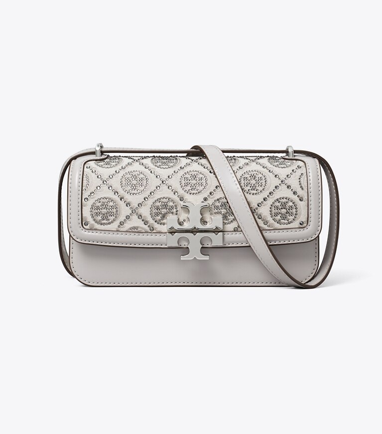 Tory Burch designer borse a tracolla Borsa piccola Eleanor rettangolare con T Monogram in Gray angle