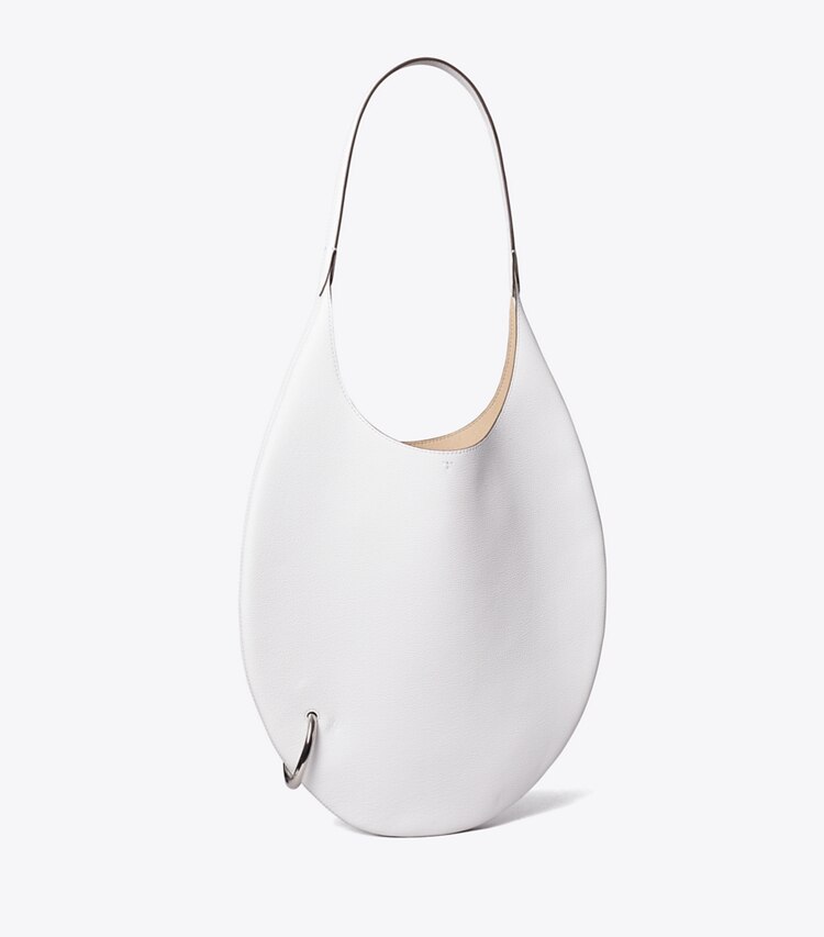 Tory Burch designer borse a tracolla Borsa Pierced in pelle martellata in Cirrus Cloud angle