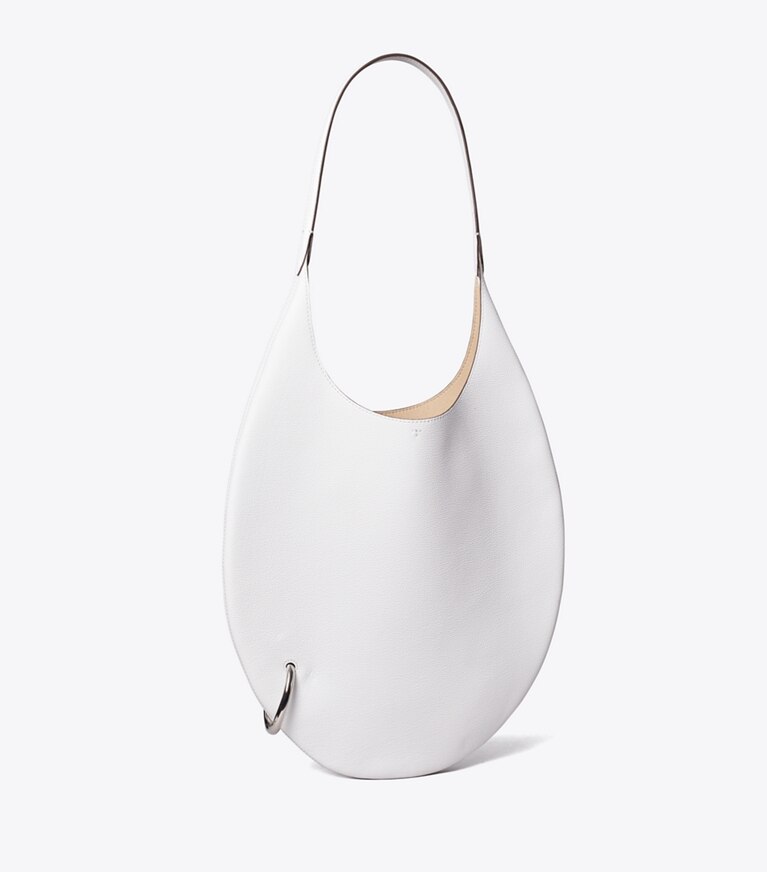 Tory Burch designer borse a tracolla Borsa Pierced in pelle martellata in Cirrus Cloud angle