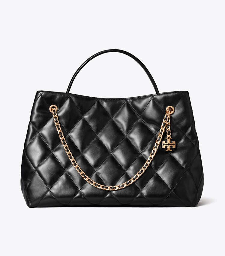 Tory Burch designer bauletto Borsa portatutto Fleming in BLACK front