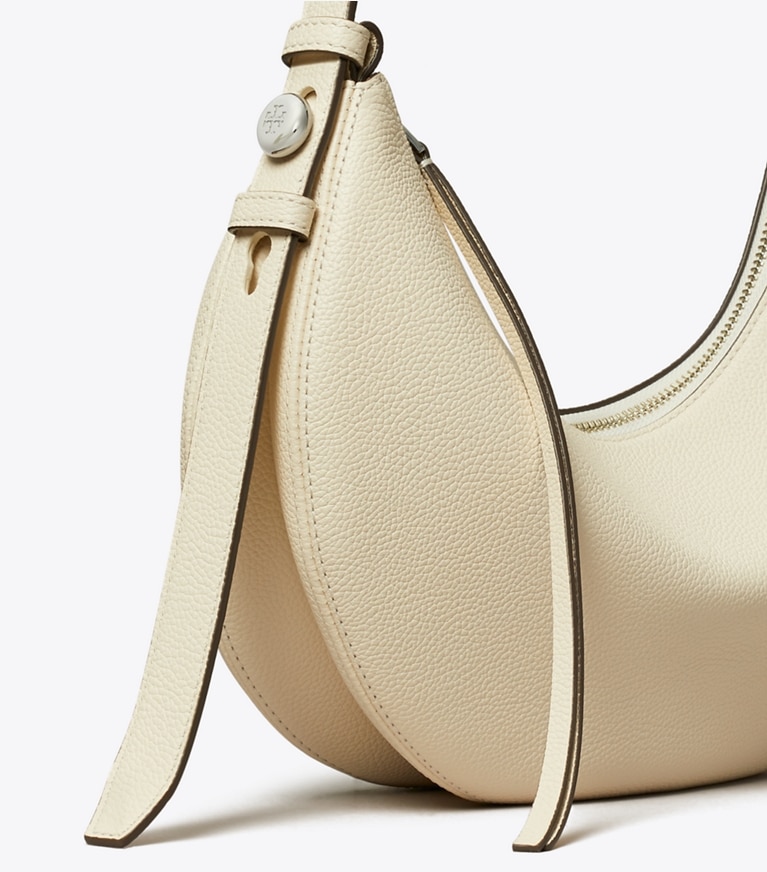 Tory Burch designer borse a tracolla Borsa Romy a mezzaluna in Light Cream dettaglio