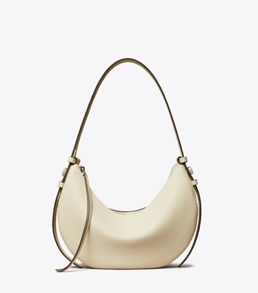 Tory Burch designer borse a tracolla Borsa Romy a mezzaluna in Light Cream front