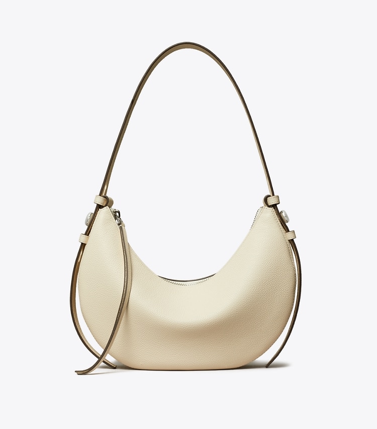 Tory Burch designer borse a tracolla Borsa Romy a mezzaluna in Light Cream front