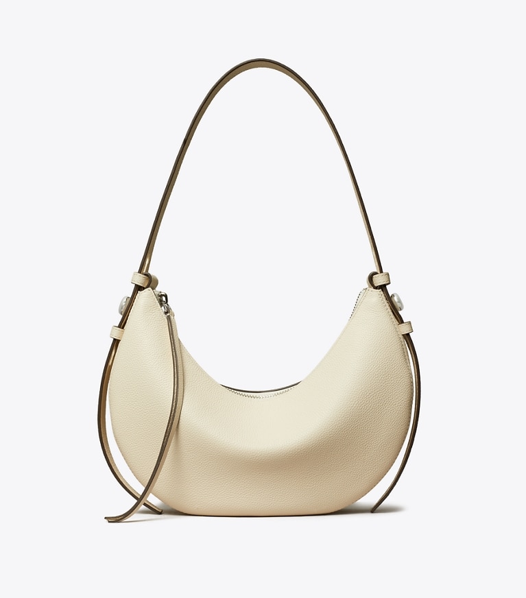 Tory Burch designer borse a tracolla Borsa Romy a mezzaluna in Light Cream front